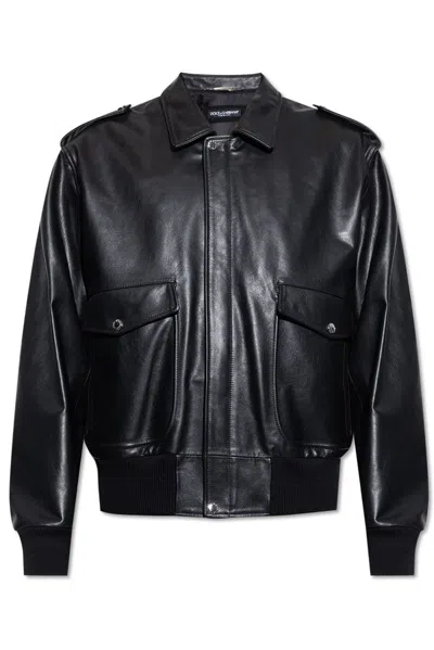 Dolce & Gabbana Leather Jacket In Black