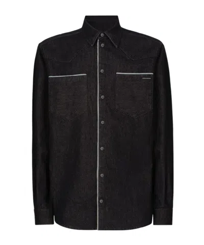 DOLCE & GABBANA CONSTRASTIM-TRIM DENIM SHIRT