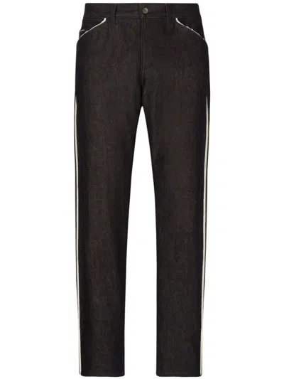 Dolce & Gabbana Piped Straight-leg Jeans In Black