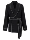 Dolce & Gabbana Shawl-lapels Wool Robe With Piping In Black
