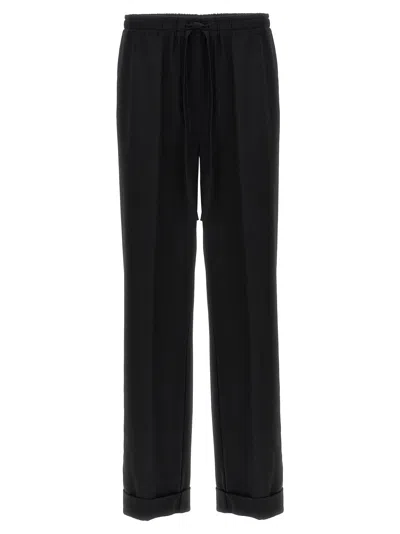 Dolce & Gabbana Elastic Waistband Cuffed Hem Trousers In Black