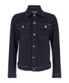 Dolce & Gabbana Dark Blue Jacket With Classic Collar And Contrasting Stitching In Black