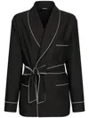 Dolce & Gabbana Shawl-lapels Wool Robe With Piping In Black
