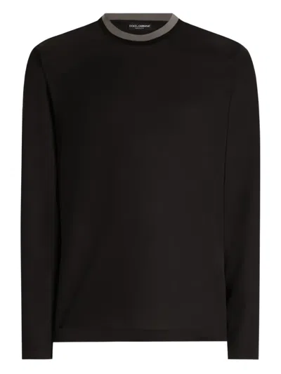Dolce & Gabbana Contrast-trim Long-sleeve T-shirt In Black