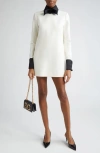 DOLCE & GABBANA CONTRAST TRIM LONG SLEEVE WOOL BLEND SHIFT DRESS