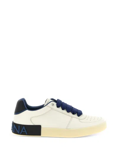 Dolce & Gabbana Contrasting Calfskin Sneaker With Mini Logo Heel Tab And Flat Laces In White