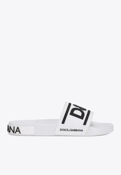 Dolce & Gabbana Contrasting Dg Logo Rubber Slides In White