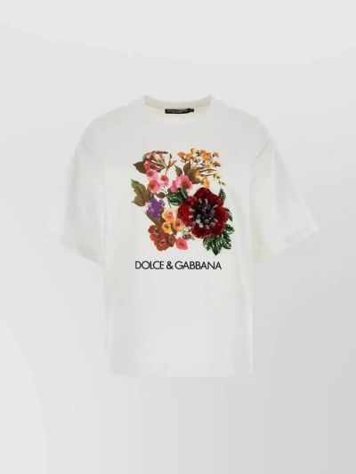 Dolce & Gabbana Contrasting Embroidered Cropped T-shirt In Brown