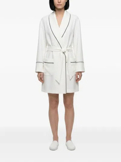 Dolce & Gabbana Contrast-piping Belted Dressing Gown In White
