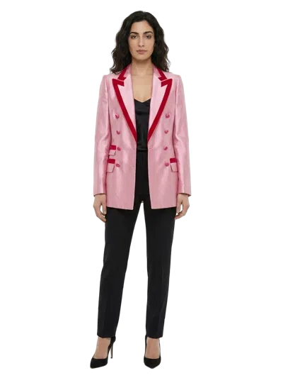 Dolce & Gabbana Contrast-trimmed Cotton-silk Blazer In Pink