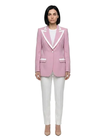 Dolce & Gabbana Contrast-trimmed Wool Blazer In Pink