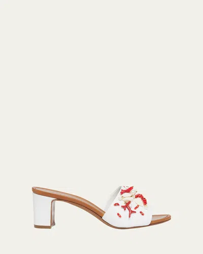 DOLCE & GABBANA CORAL BEADED LEATHER SLIDE SANDALS