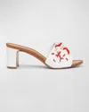 Dolce & Gabbana Coral Beaded Leather Slide Sandals In White Multicolor