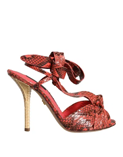 Dolce & Gabbana Coral Exotic Leather Heels Sandals Shoes In Animal Print