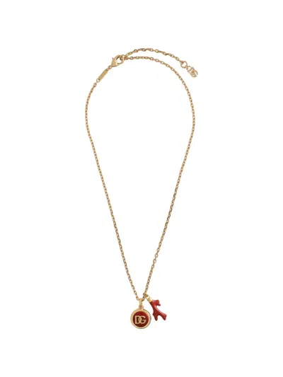 Dolce & Gabbana Corallo Necklace With Dg-logo In Gold