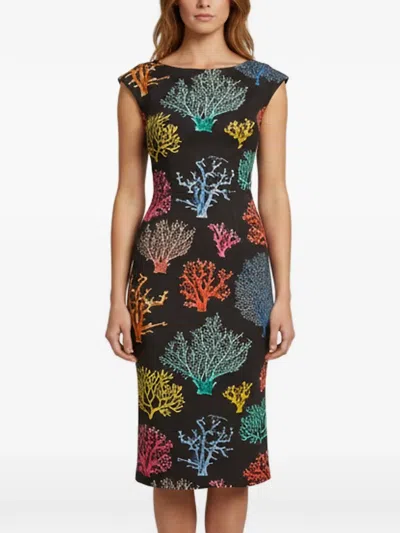 Pre-owned Dolce & Gabbana Coral-print Sleeveless Midi Dress In Black