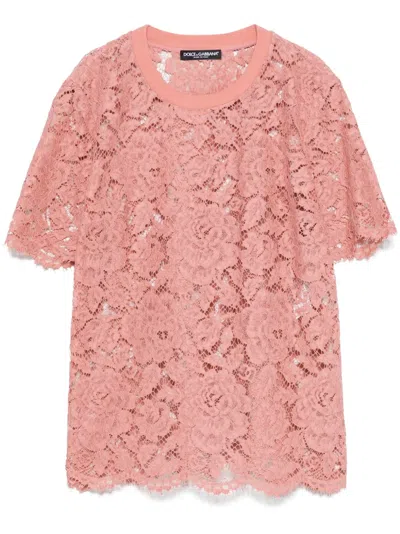 Dolce & Gabbana Corded-lace T-shirt In Pink