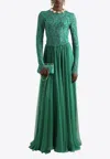 Dolce & Gabbana Silk-blend Lace And Pleated Chiffon Gown In Green