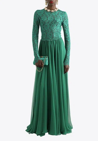 DOLCE & GABBANA CORDONETTO LACE AND SILK CHIFFON GOWN