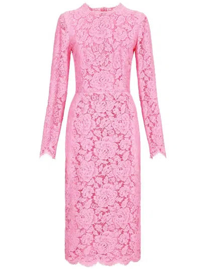 Dolce & Gabbana Lace Dress With Silk Petticoat In Pink