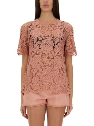 Dolce & Gabbana Cordonetto Lace Short-sleeves T-shirt In Pink