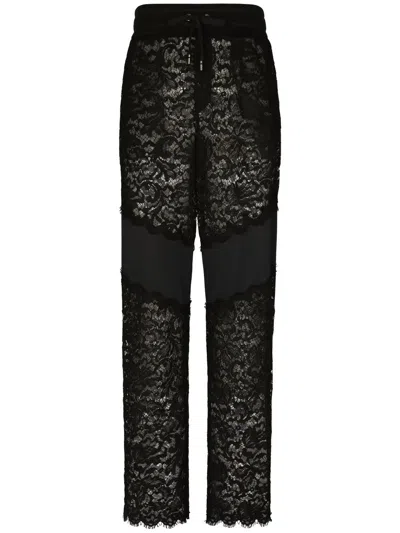Dolce & Gabbana Lace-trim Straight-leg Trousers In Black