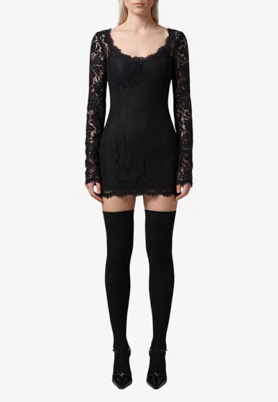 Dolce & Gabbana Cordonnet Lace Sheer Mini Dress In Animal Print