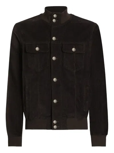 Dolce & Gabbana Corduroy Buttoned Jacket In Brown
