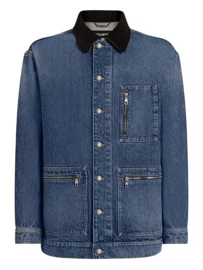 Dolce & Gabbana Corduroy-collar Denim Jacket In Blue