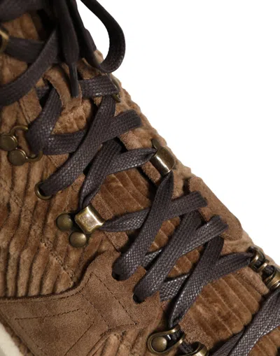 Dolce & Gabbana Corduroy High-top Lace-up Boot In Brown