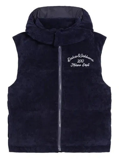 Dolce & Gabbana Kids' Corduroy Hooded Gilet In Blue