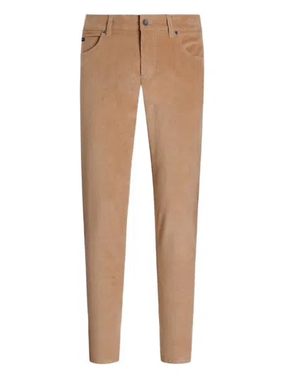 Dolce & Gabbana Corduroy Logo-plaque Trousers In Brown