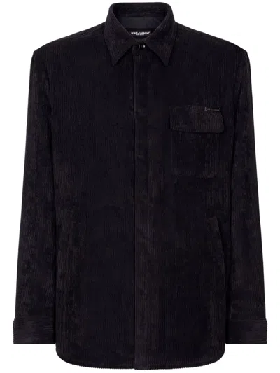 Dolce & Gabbana Polyester Blend Shirt Corduroy Fabric In Black