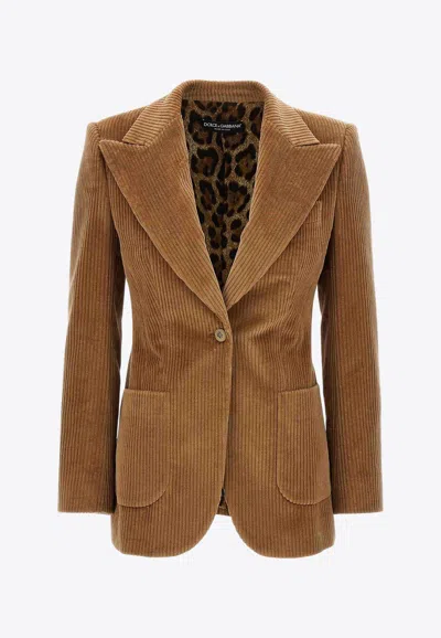 Dolce & Gabbana Corduroy Single-breasted Blazer In Brown