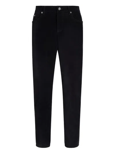DOLCE & GABBANA DOLCE & GABBANA CORDUROY TROUSERS WITH LOGO PLAQUE