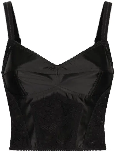 Dolce & Gabbana Jacquard And Lace Sheath Corsetry Bustier In Black