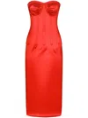 Dolce & Gabbana Satin Calf-length Dress With Corset Details In Red