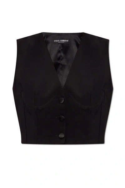 Dolce & Gabbana Corset Detailed Cropped Cady Waistcoat In Black