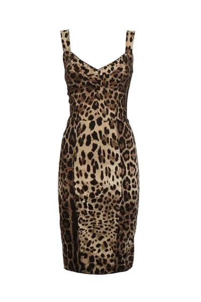 Dolce & Gabbana Corset Dress With Leopard Print In Leo New