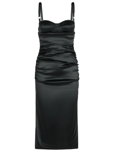 Dolce & Gabbana Corset-inspired Black Acetate Evening Dress With Draped Front