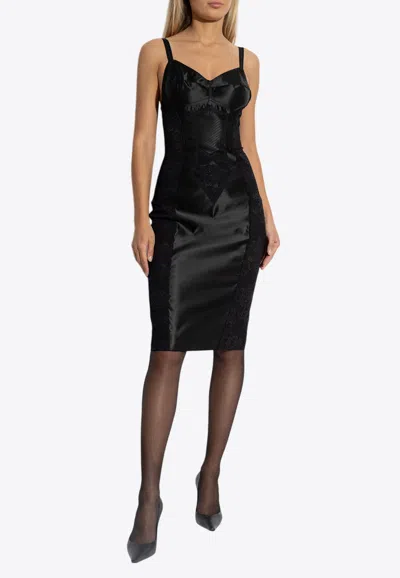 Dolce & Gabbana Corset Lace Sleeveless Midi Dress In Black