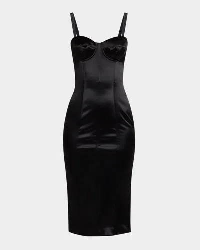 DOLCE & GABBANA CORSET SATIN STRETCH LONGUETTE MIDI DRESS
