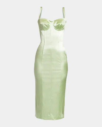 Dolce & Gabbana Corset Satin Stretch Longuette Midi Dress In Green