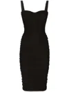 Dolce & Gabbana Ruched Stretch Cotton-blend Tulle Midi Dress In Black