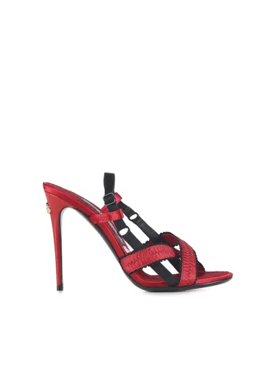 Dolce & Gabbana Corset-style Satin Sandals In Red Black