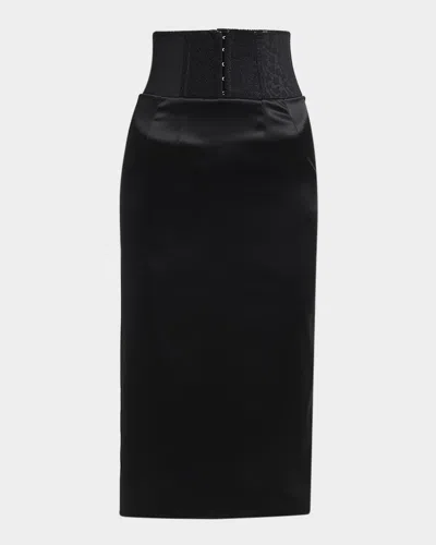Dolce & Gabbana Corset-waist Stretch Satin Midi Skirt In Black