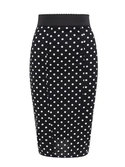 Dolce & Gabbana Polka-dot Print Pencil Skirt In Black