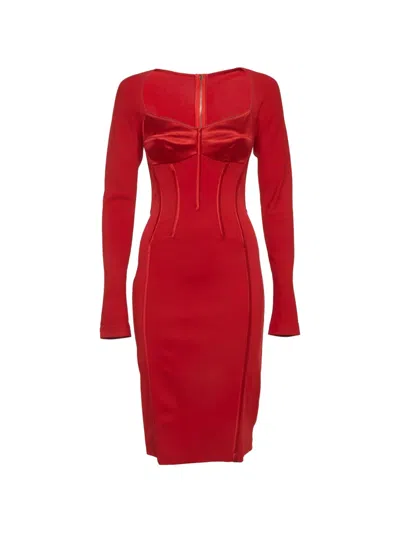 Pre-owned Dolce & Gabbana Corset-style Satin Midi Dress In Red