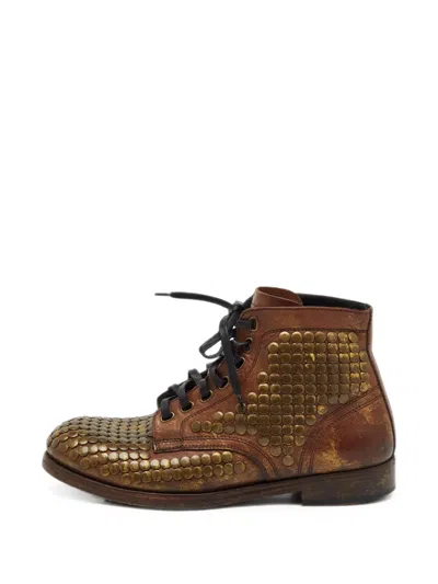 Pre-owned Dolce & Gabbana Cortina Studded Ankle Boots In Brown