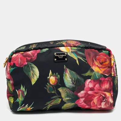 Pre-owned Dolce & Gabbana Cosmetic Pouch Multicolor Rose Print Fabric